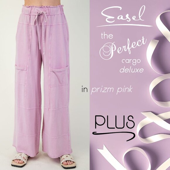 EASEL "Perfect Cargo Lux" Terry Knit Mineral Washed Flared Leg Raw Hems & Seams - Picture 1 of 14